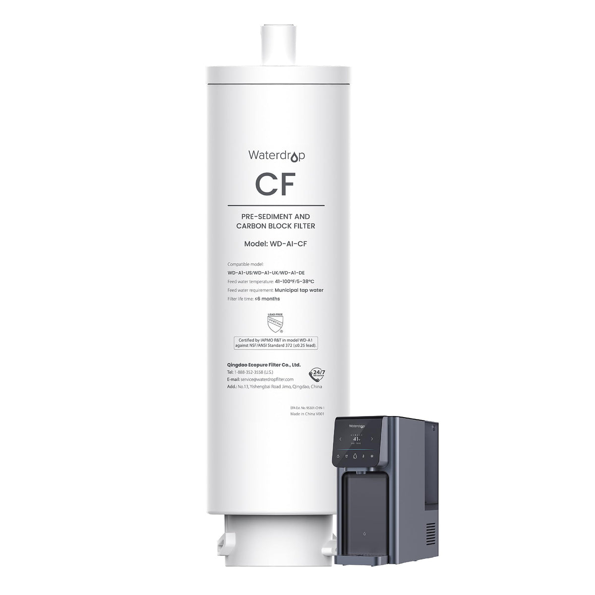 Waterdrop WD-A1 CF Filter front view for the WD-A1 system; upgrade for cleaner-tasting water.