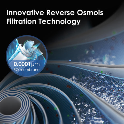Waterdrop WD-A1-RO filter 0.0001μm filtration detail highlights impurity reduction.