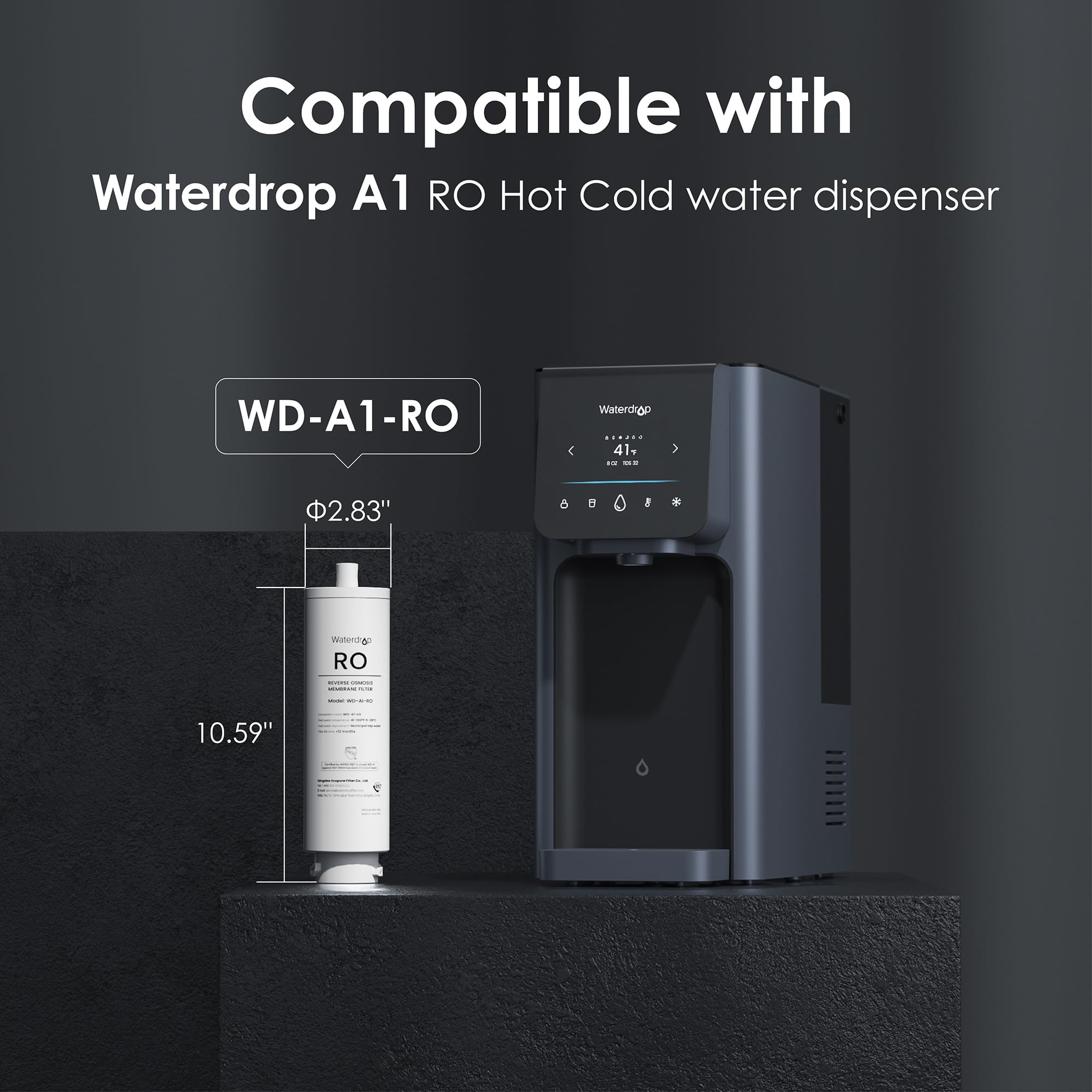 Waterdrop WD-A1-RO filter packaged, ready for replacement.