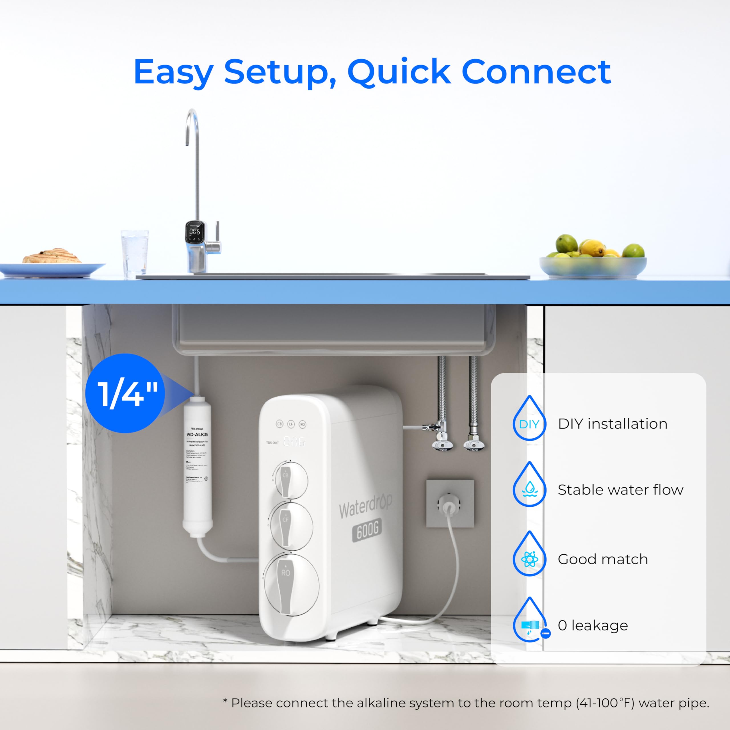 Waterdrop WD-ALK35 integrates with RO systems for alkaline water
