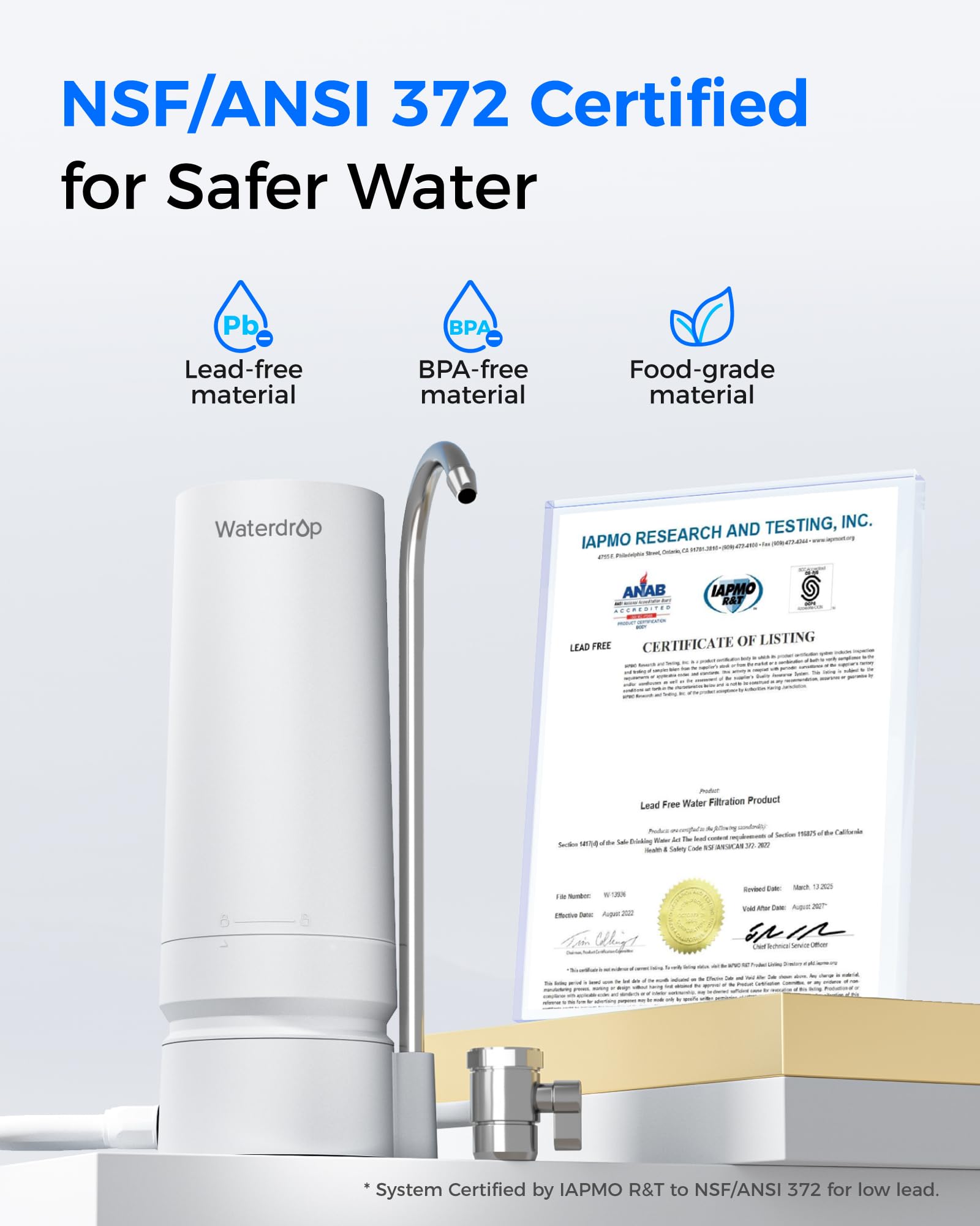 Waterdrop WD-CTF-05 advanced filtration reduces chlorine and odors for fresher taste.