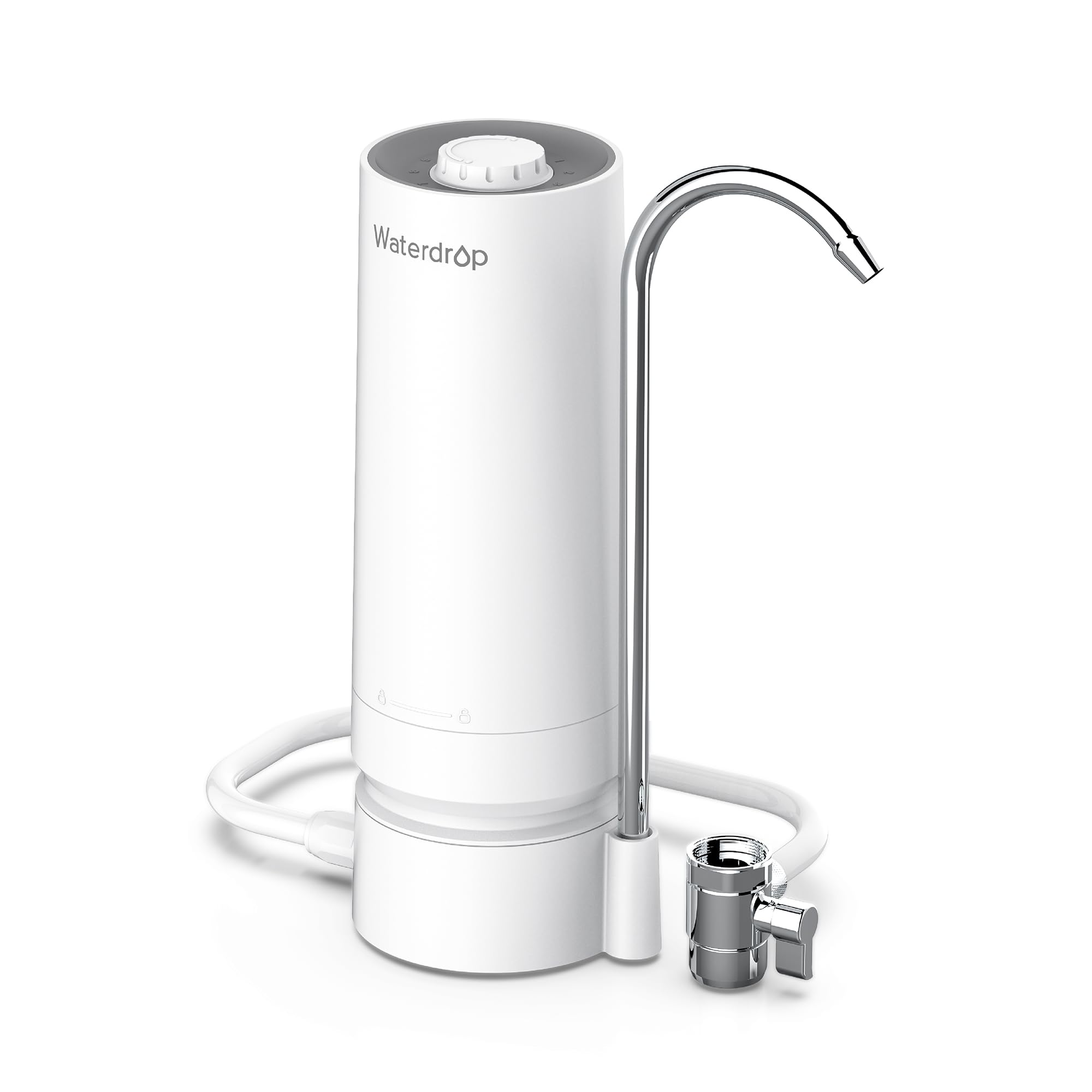 Waterdrop WD-CTF-05 countertop water filter setup attached to a standard faucet for clean water.