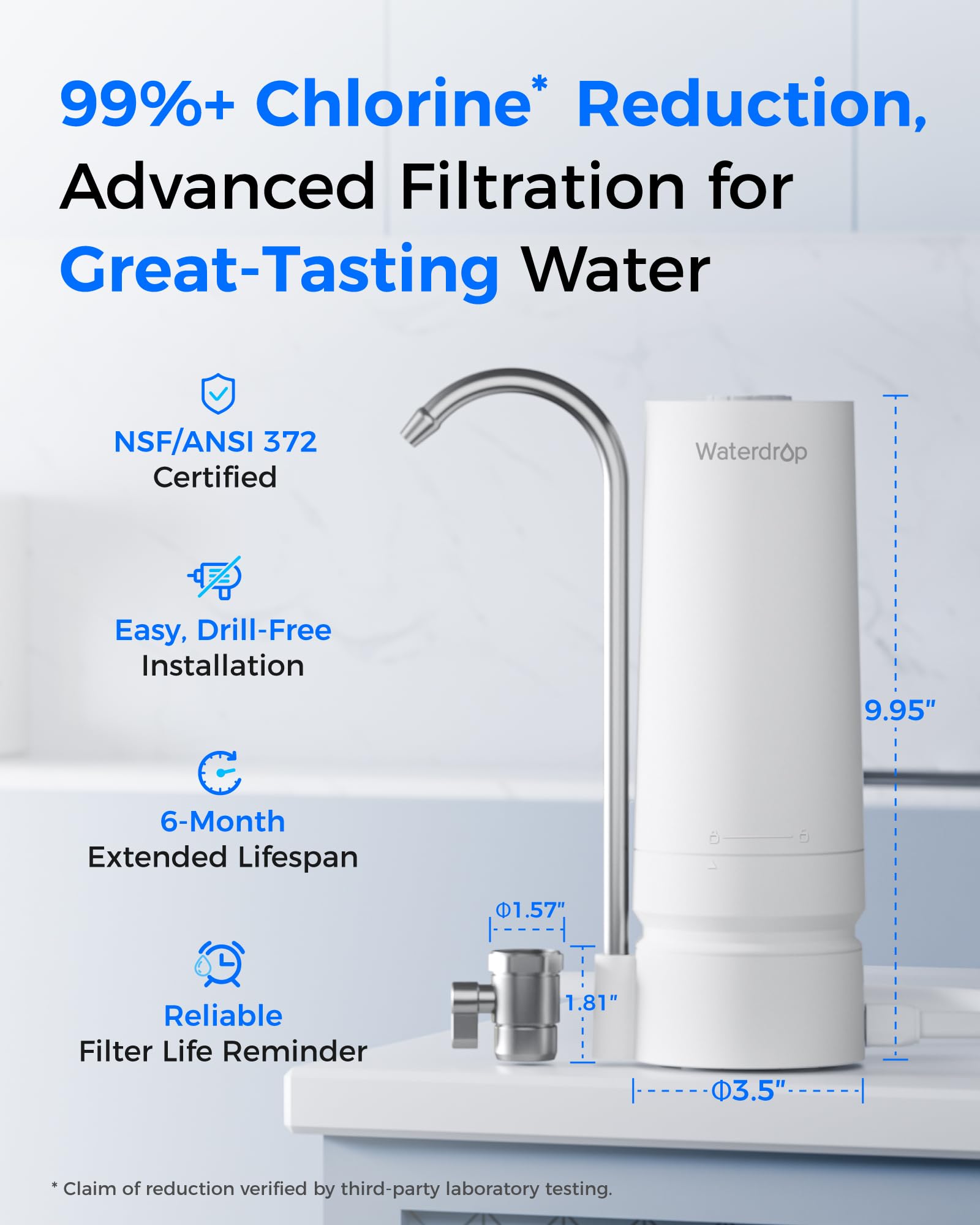 Waterdrop WD-CTF-05 NSF certification seal indicating tested safety.