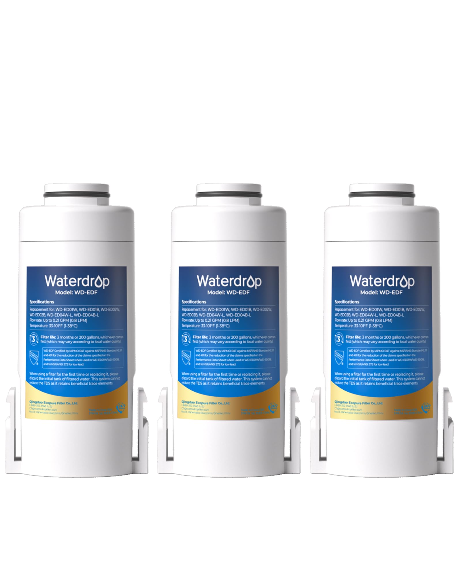 Waterdrop WD-EDF filter packaging shows compatibility with WD pitcher models