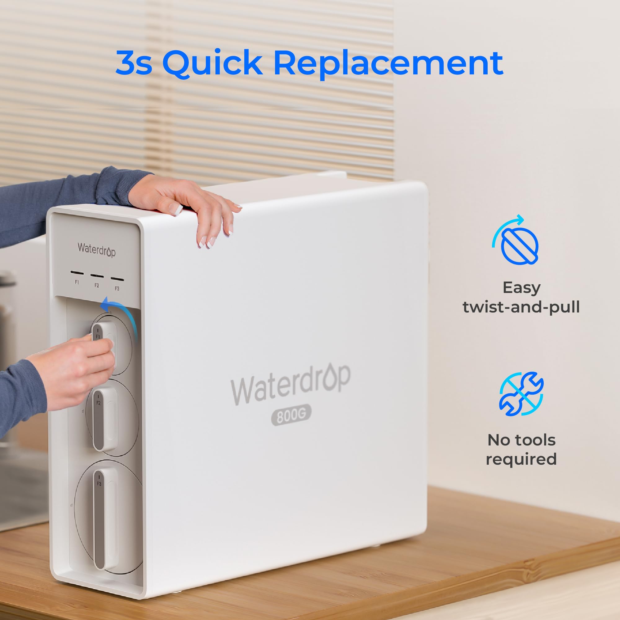 Waterdrop WD-F1G certification badge image reflects IAPMO and SGS testing.