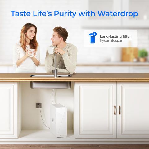 Waterdrop WD-F1G quick-replacement scene shows tool-free swap.