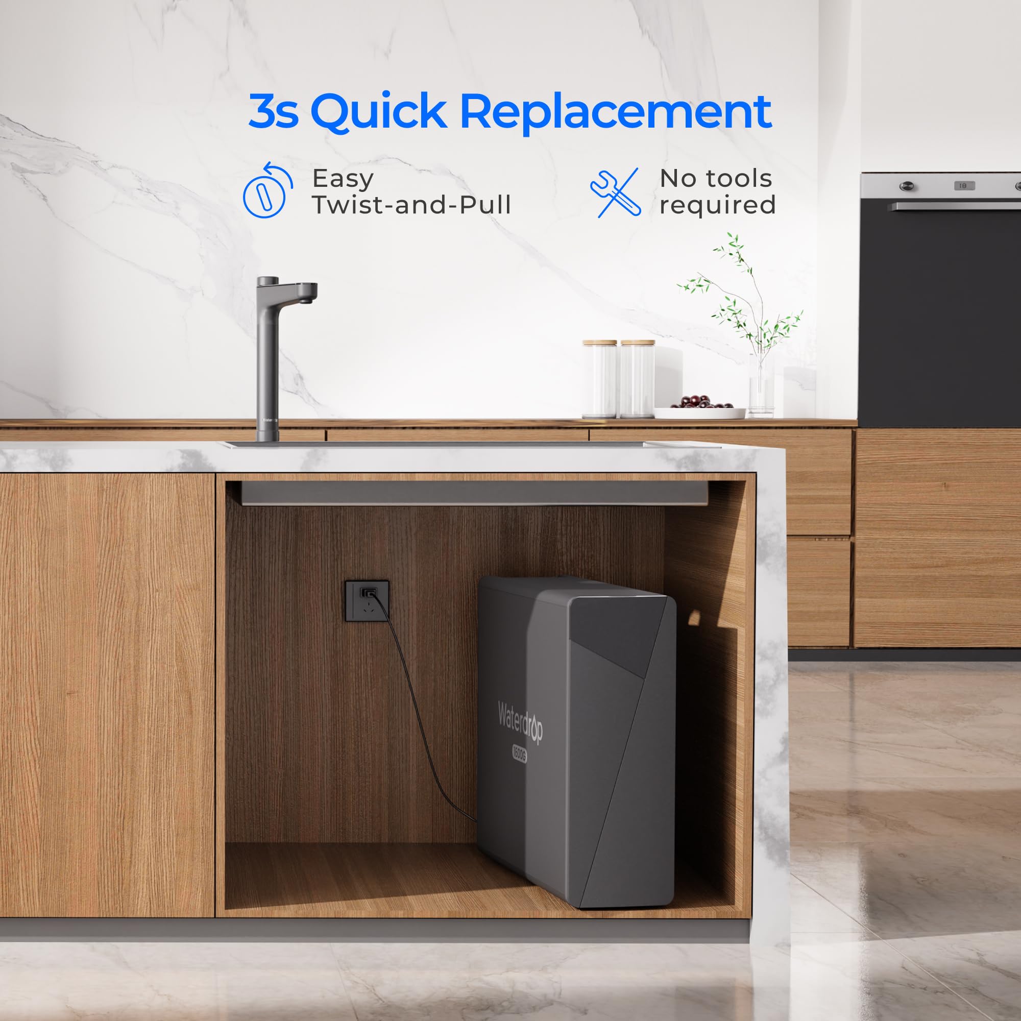 Automatic shut-off during replacement prevents leaks.