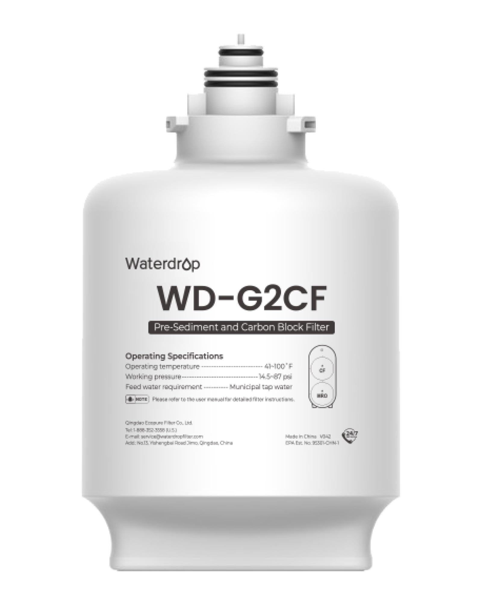 Waterdrop WD-G2CF filter front view for WD-G2 series with easy compatibility