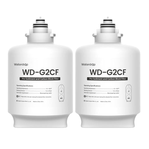Waterdrop WD-G2CF filter front view showing 2-pack replacement for cleaner water
