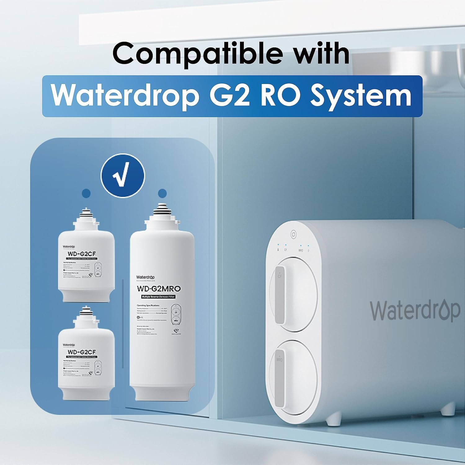 Waterdrop WD-G2MRO RO filter depicted for cleaner, crisper purified water.