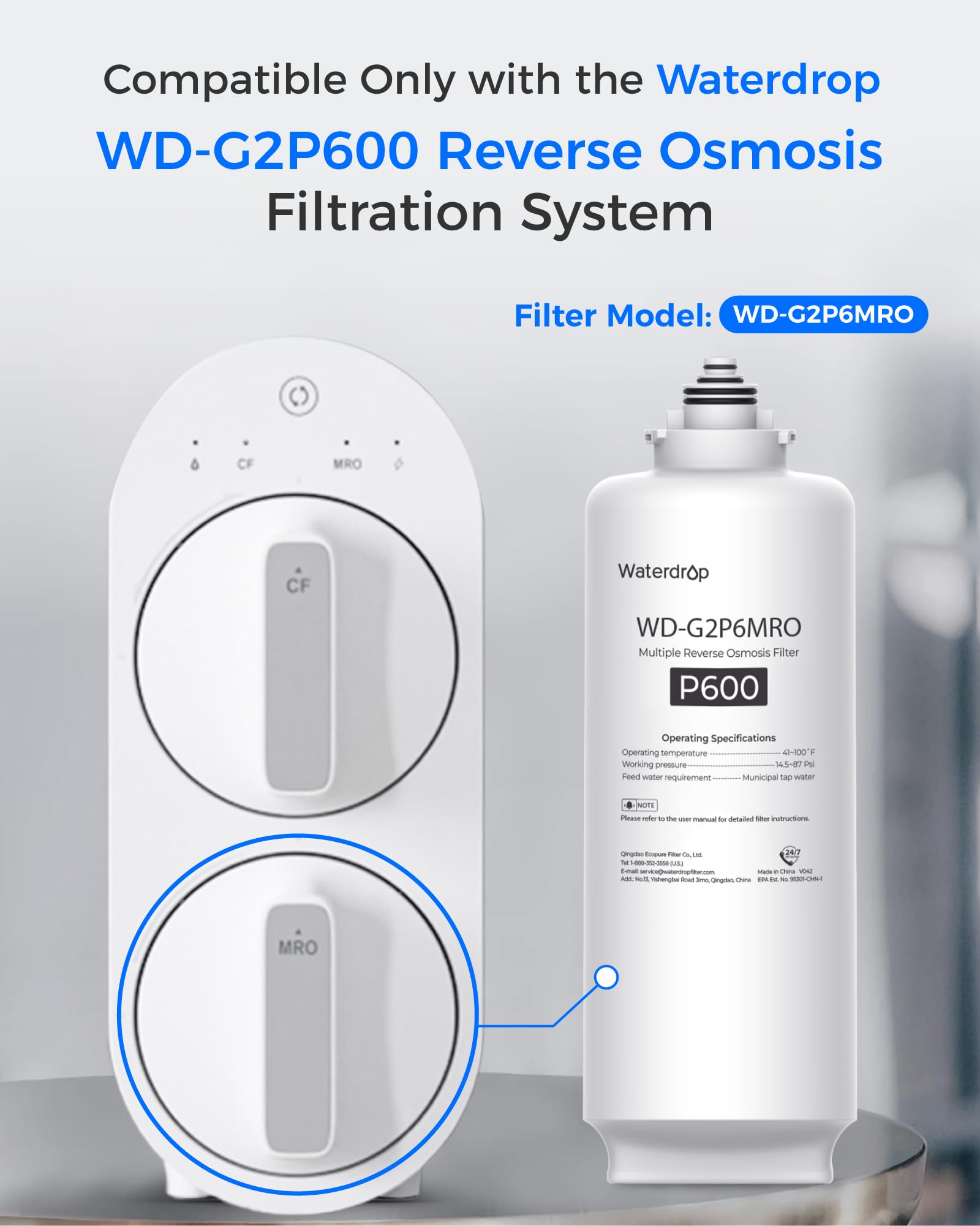 Waterdrop WD-G2P600-RO sediment PP membrane removes particles for clarity