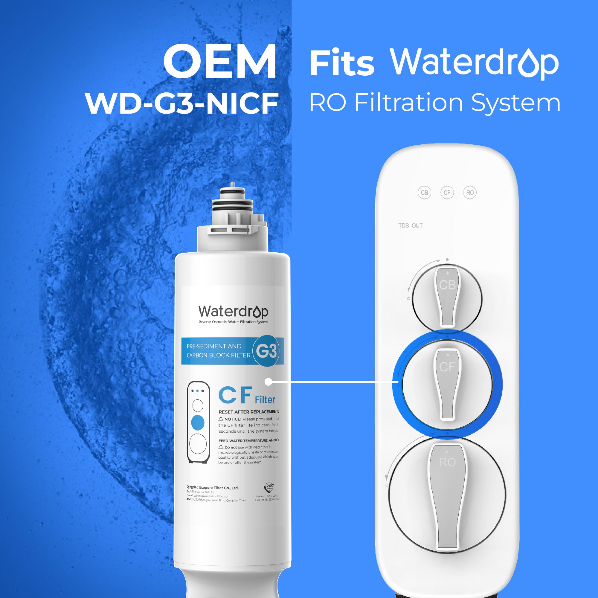 Waterdrop WD-G3-CF twist-installation shows quick, tool-free filter replacement.