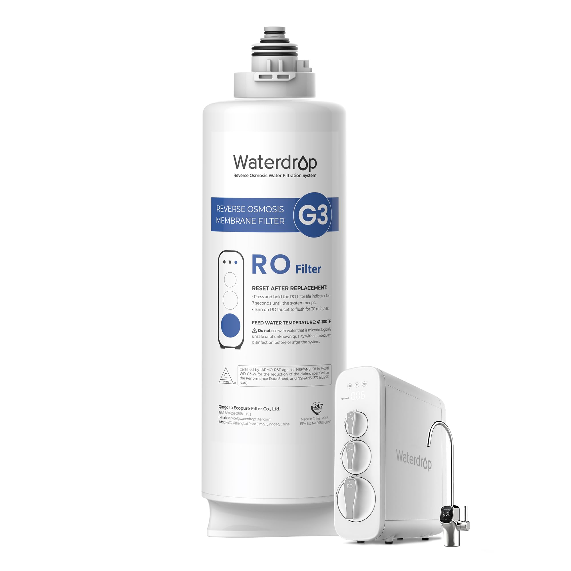 Waterdrop WD-G3-N2RO filter twist-and-install for quick replacement.