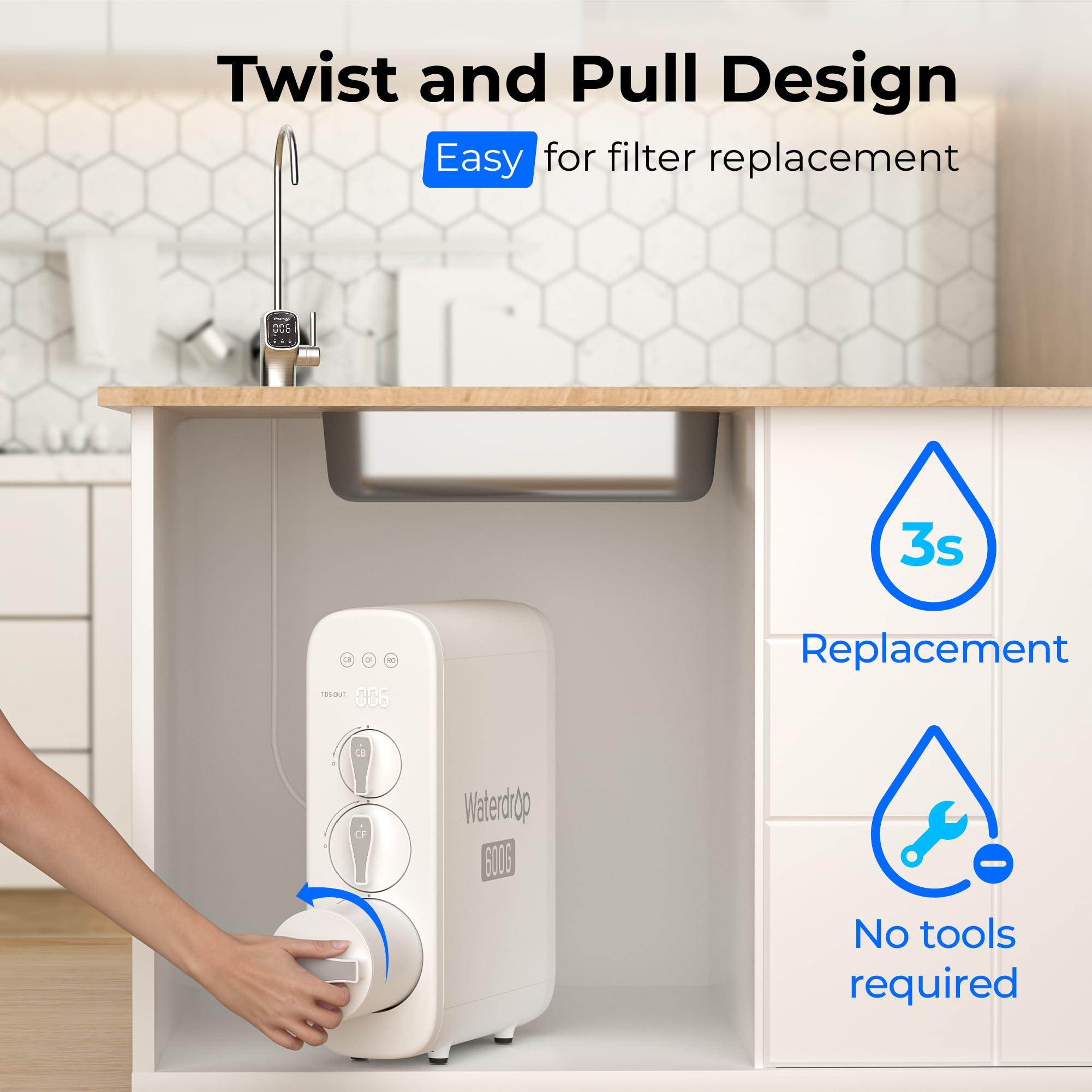 Waterdrop WD-G3P600-RO filter materials emphasizing durable, lead-free construction