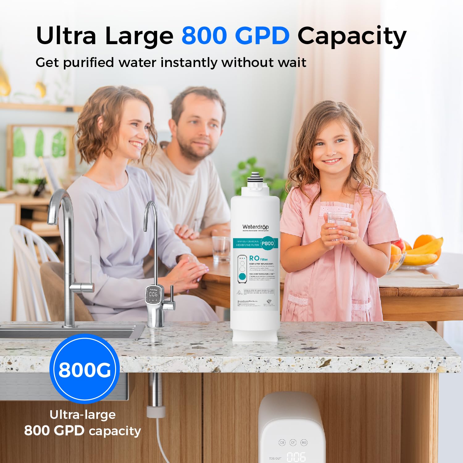 Waterdrop WD-G3P800-N2RO delivers 800 GPD performance for busy homes.