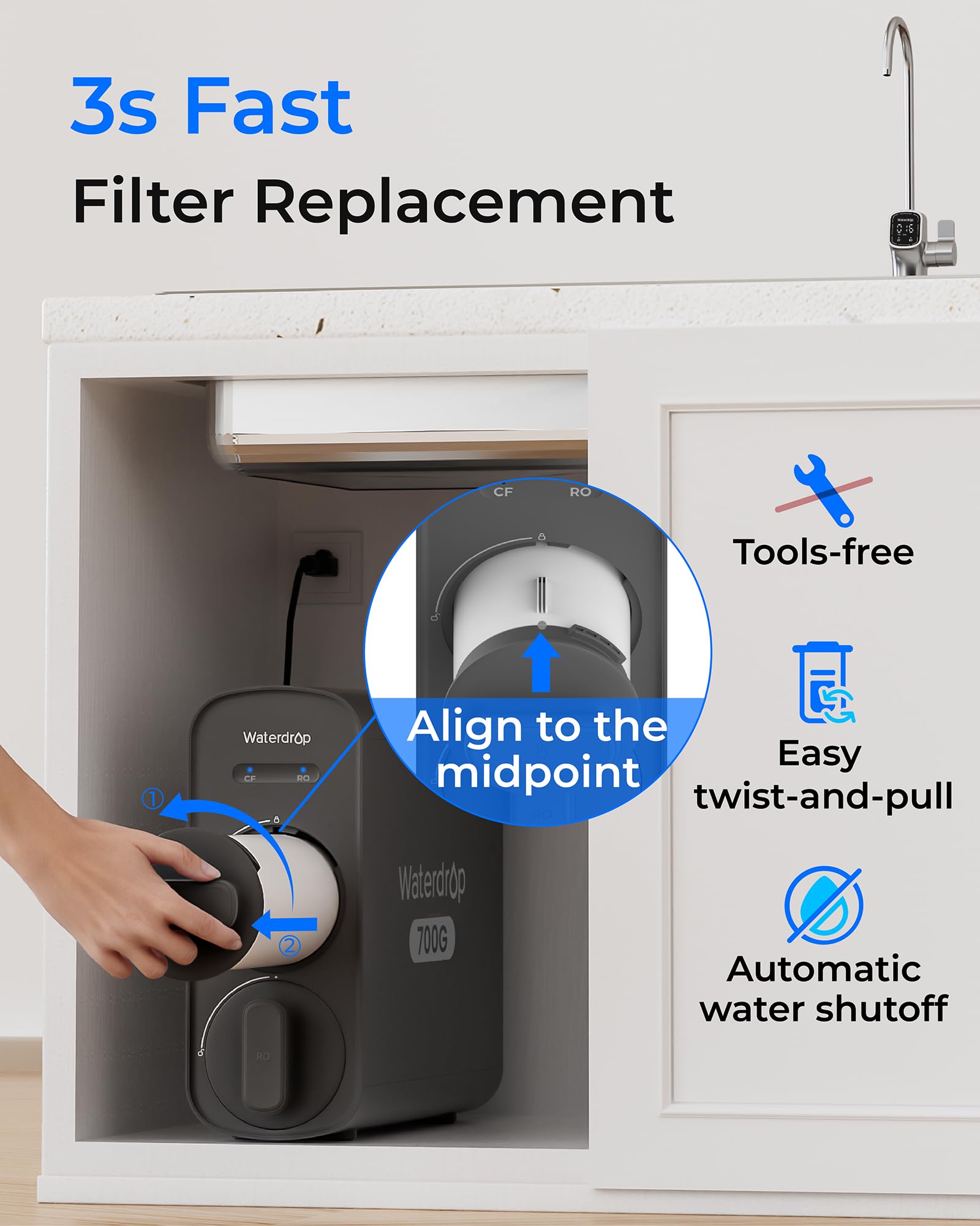Waterdrop WD-G5P700-CF twist-replace for effortless three-second swap.
