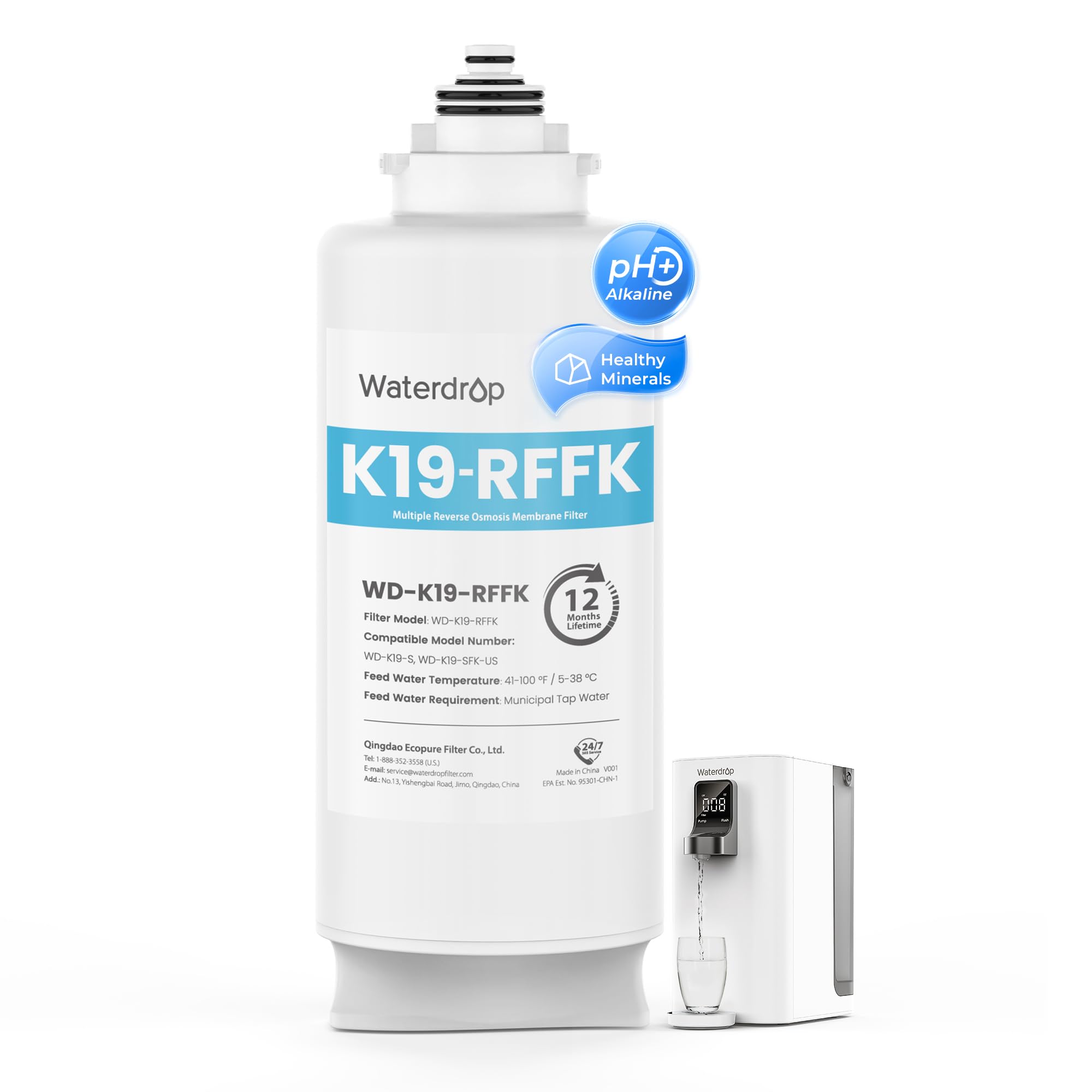 Waterdrop WD-K19RF-FK filter replacement close-up for cleaner water.