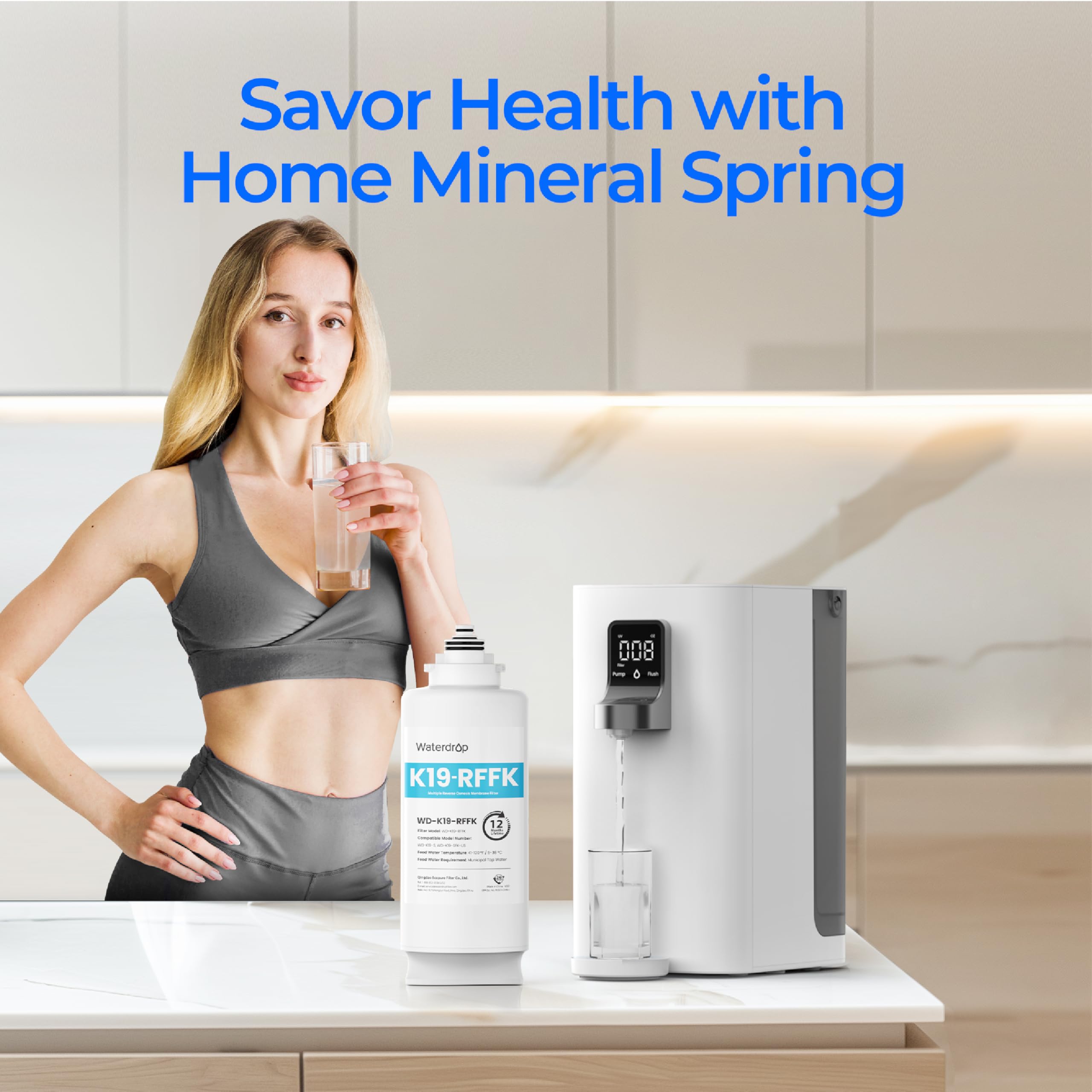 Waterdrop WD-K19RF-FK filtered water visual suggests purity and clarity.