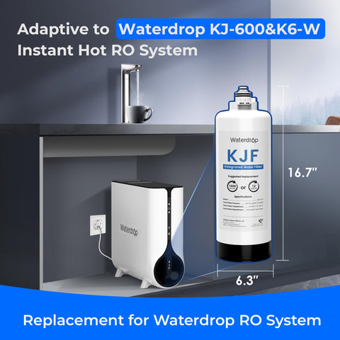 Waterdrop WD-KJF filter side view shows compact kitchen fit