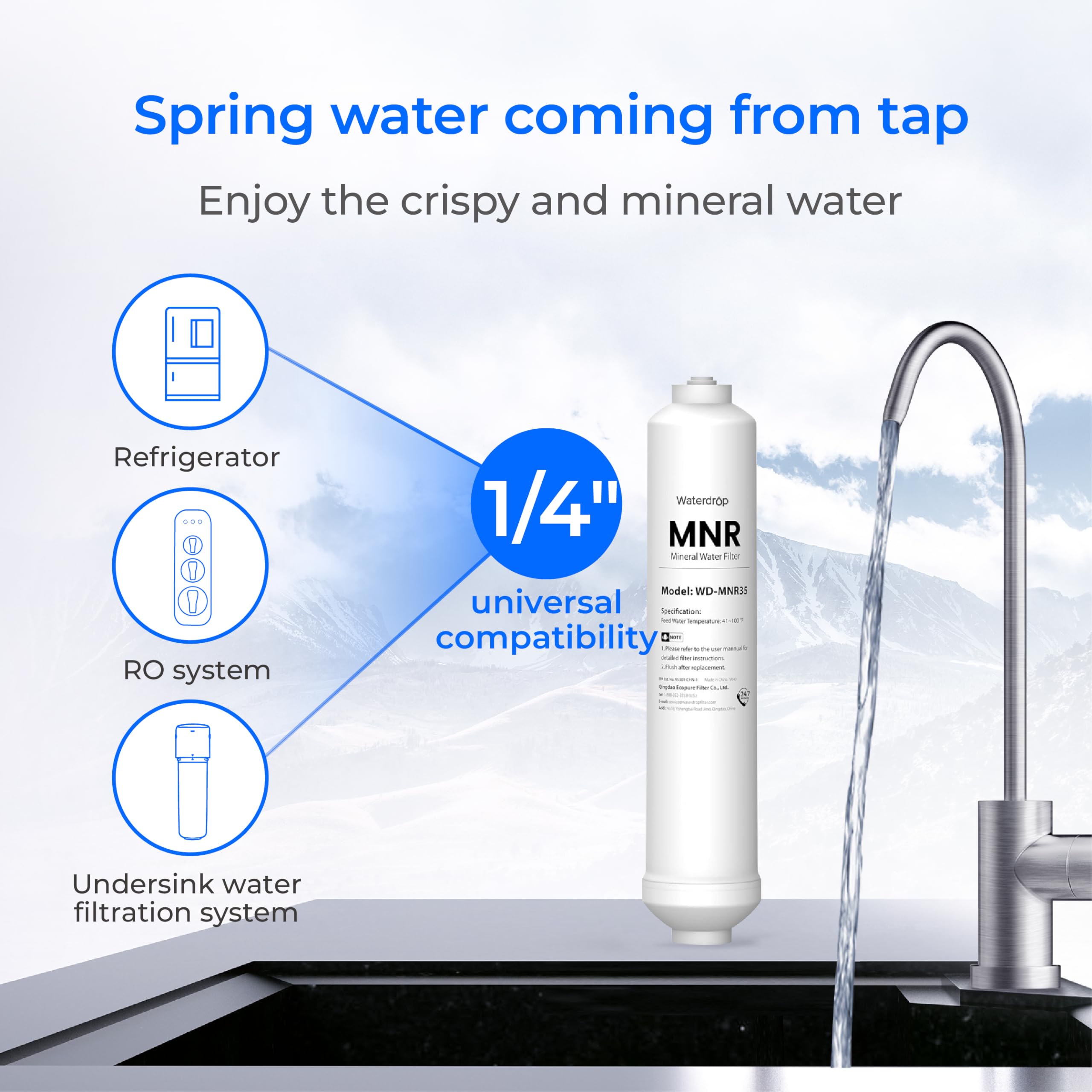 Waterdrop WD-MNR35 quick-connect tubing shown for easy filter changes