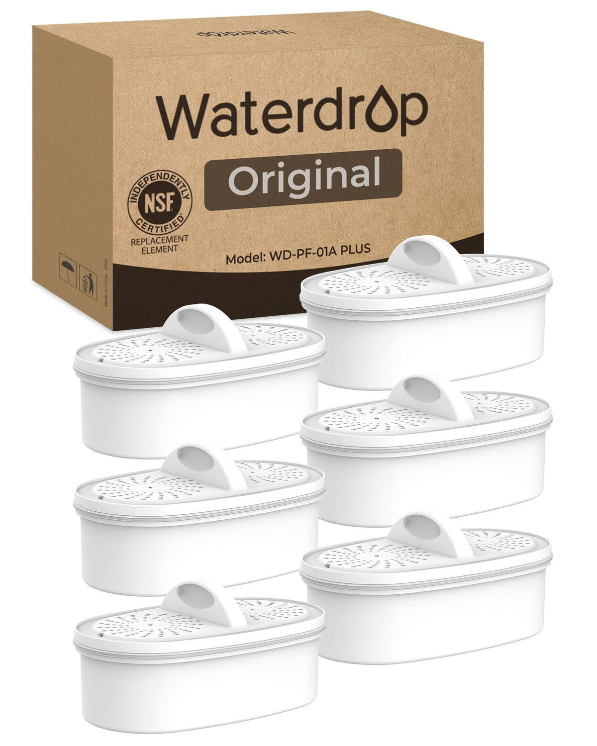 Waterdrop WD-PF-01A Plus filter front view shows packaging and replacement ease.