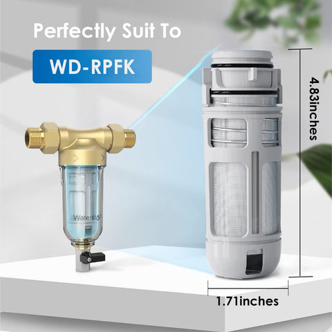 Waterdrop WD-RPFK spin-down filter housing installed demonstrates easy in-line replacement.