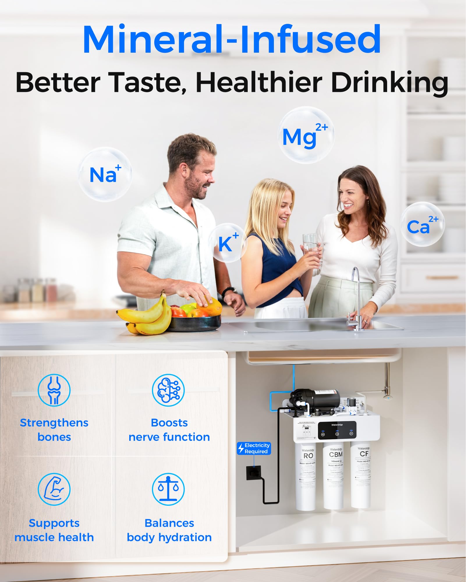 Waterdrop WD-T3-RCMO sustainable solution highlighting reduced plastic bottle use