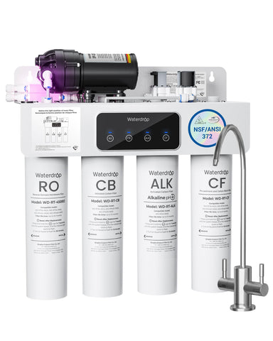 Waterdrop WD-T4-A alkaline RO system front view for compact under-sink installation.