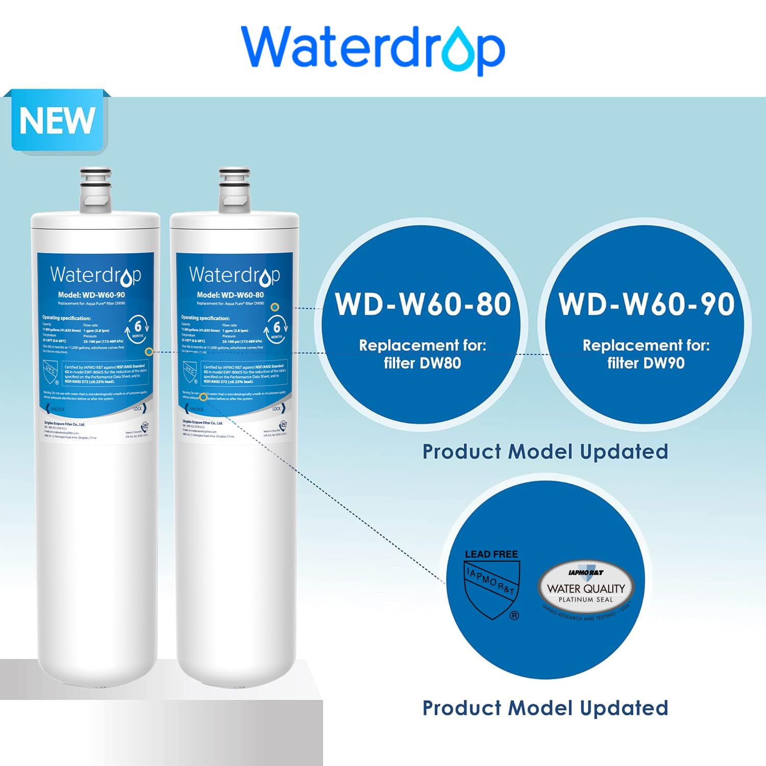 Waterdrop WD-W60-80/90 replacement filter capsule, ideal for quick system swaps.