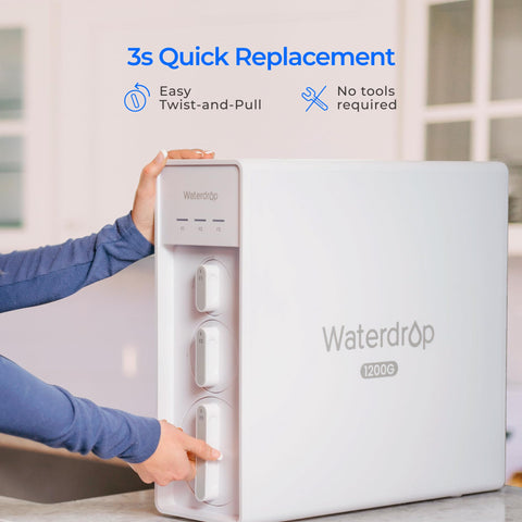 Waterdrop WD-X12 auto shut-off enables safe, convenient filter replacement.