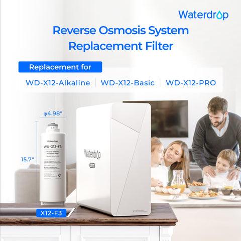 Waterdrop WD-X12 filter capacity emphasizes 1200 GPD performance for quick homes.