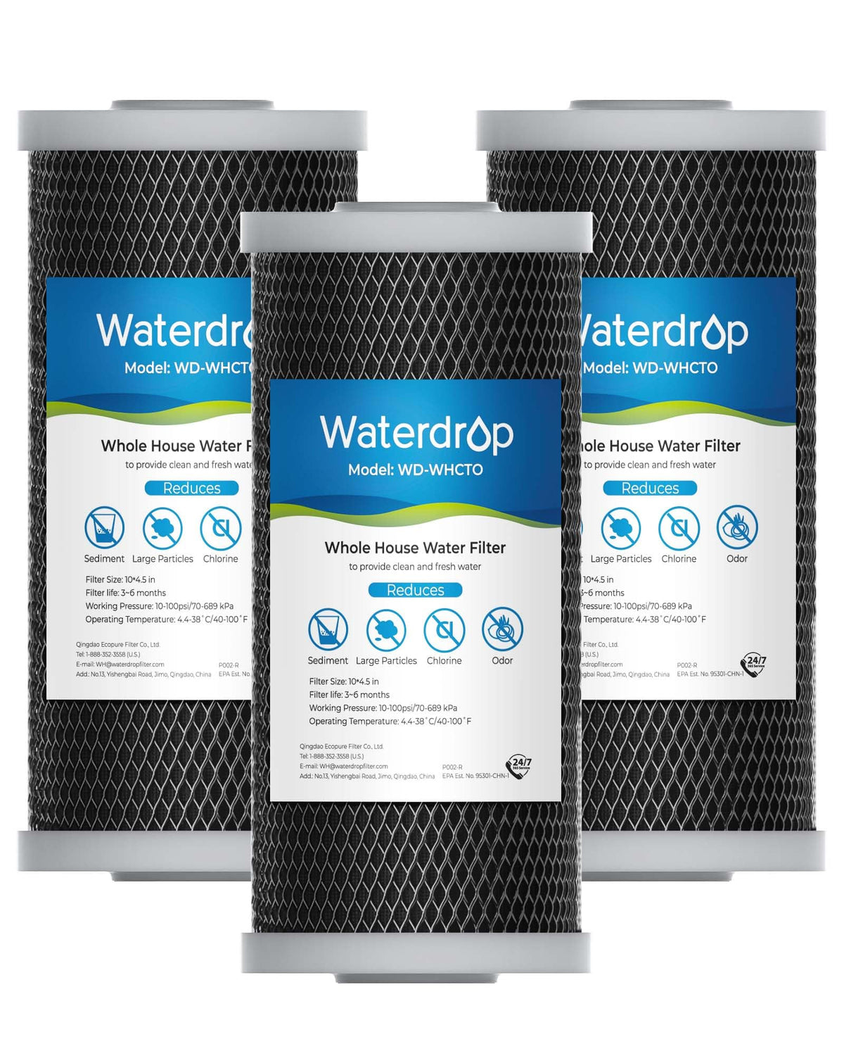 Waterdrop whole-house CTO carbon filter 10x4.5-in improves taste and reduces chlorine throughout home.