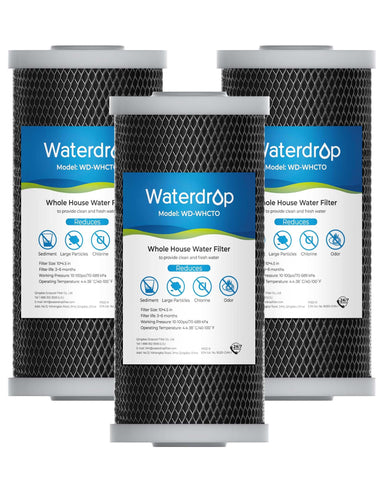 Waterdrop whole-house CTO carbon filter 10x4.5-in improves taste and reduces chlorine throughout home.