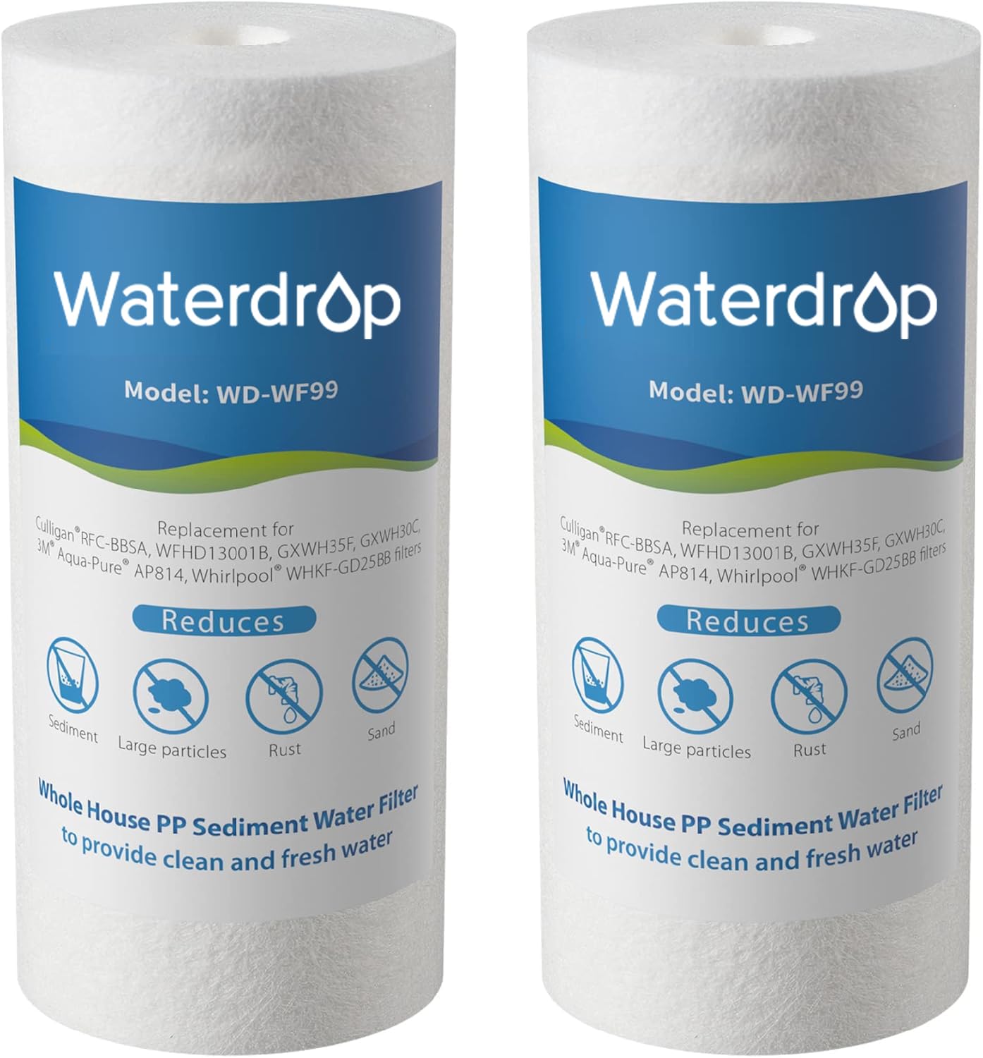 Waterdrop whole-house sediment filter front view reduces sediment for clearer water