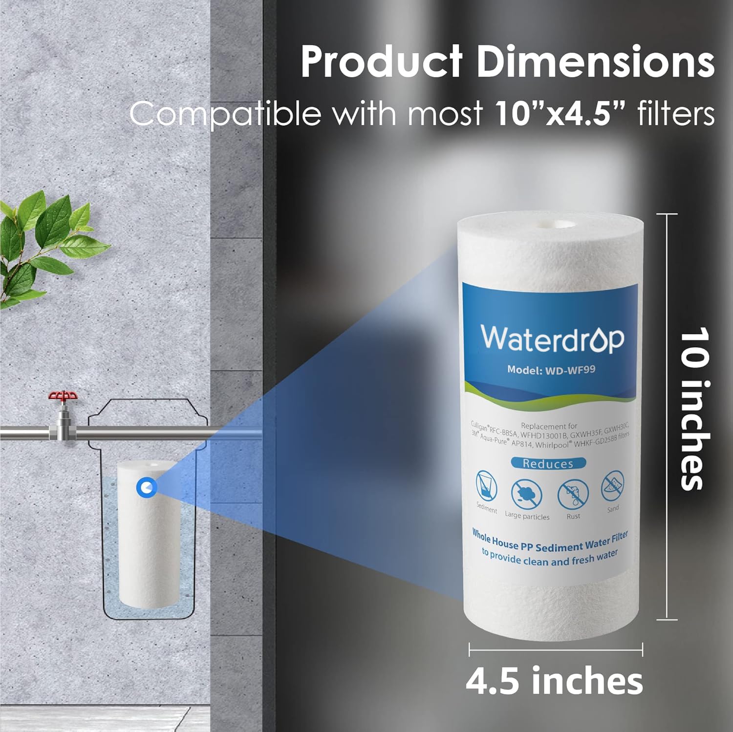 Waterdrop replacement filters pack image shows two filters for easy swap