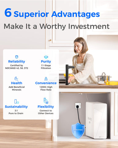 Waterdrop X12 11-stage filtration removes contaminants while preserving minerals.