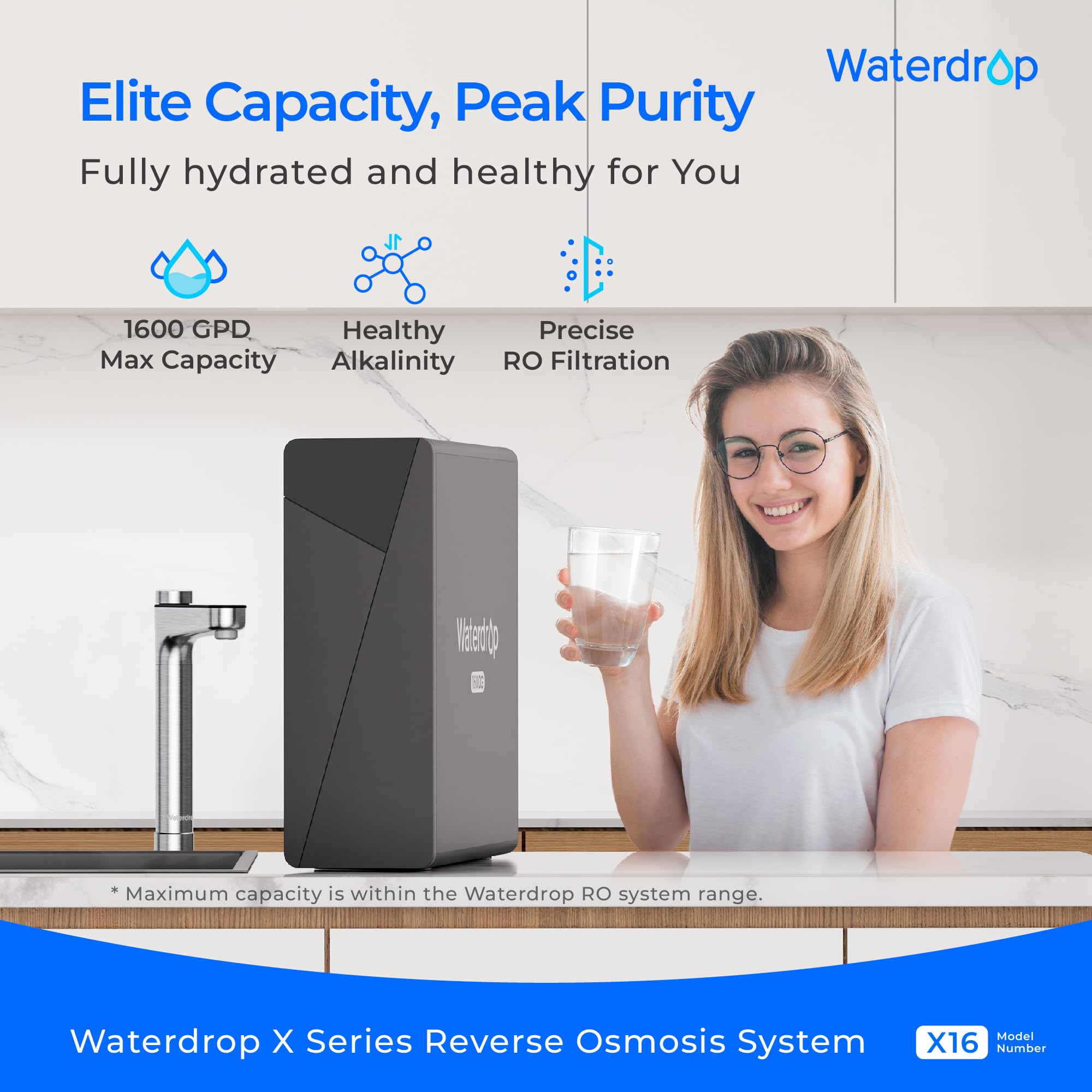 Waterdrop X16 tankless design saves space while delivering rapid filtered water
