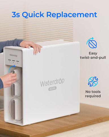 Waterdrop X8 smart faucet displays TDS and service life for maintenance.