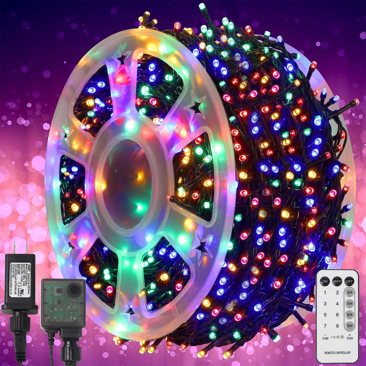 Waterglide 1000 LED string lights on green wire for outdoor holiday decor