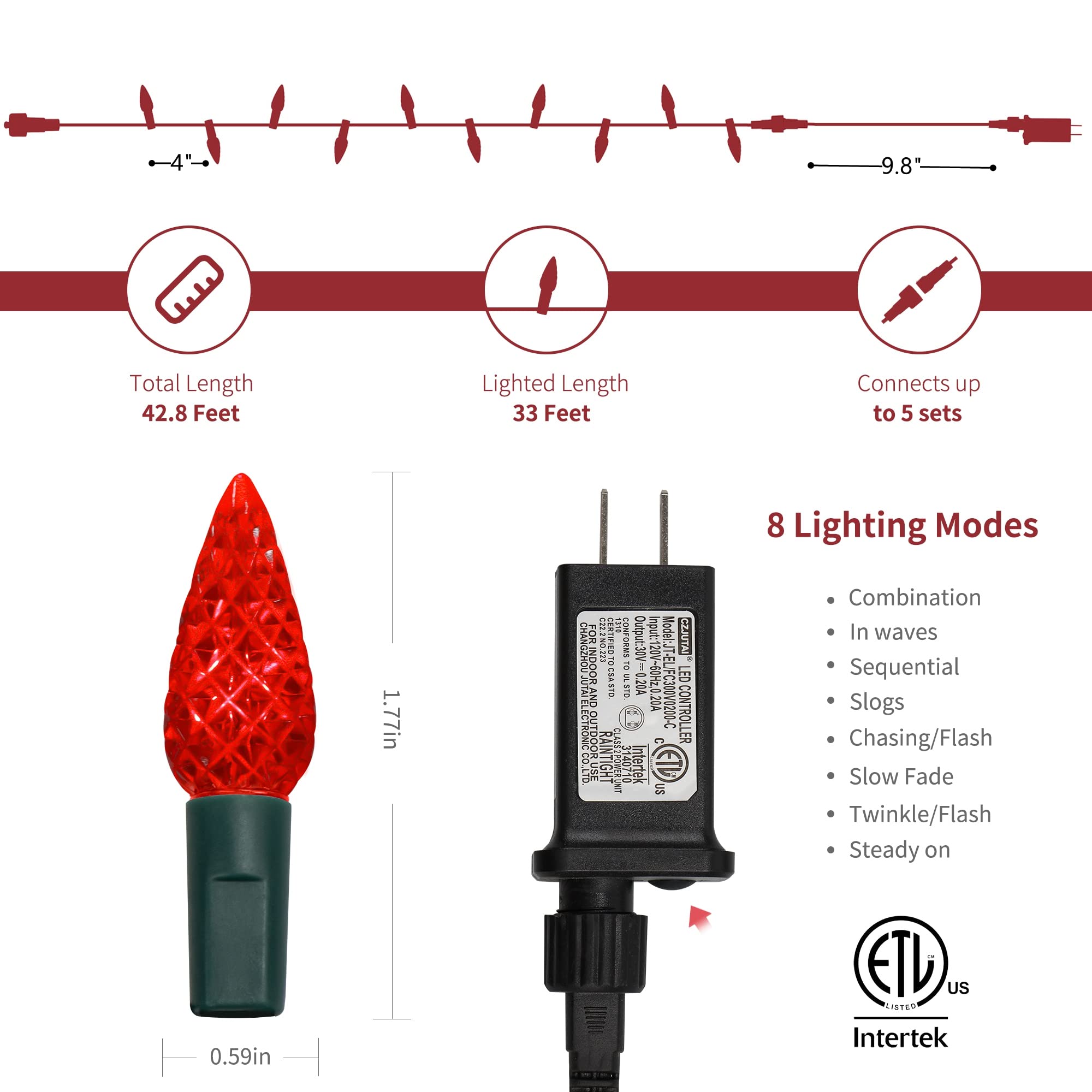 WATERGLIDE C6 red faceted bulbs close-up add sparkle to festive decor