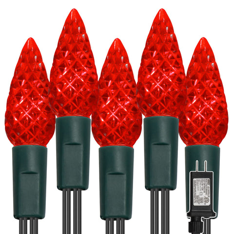 WATERGLIDE C6 Valentines lights with 100 red faceted bulbs brighten romantic outdoor spaces