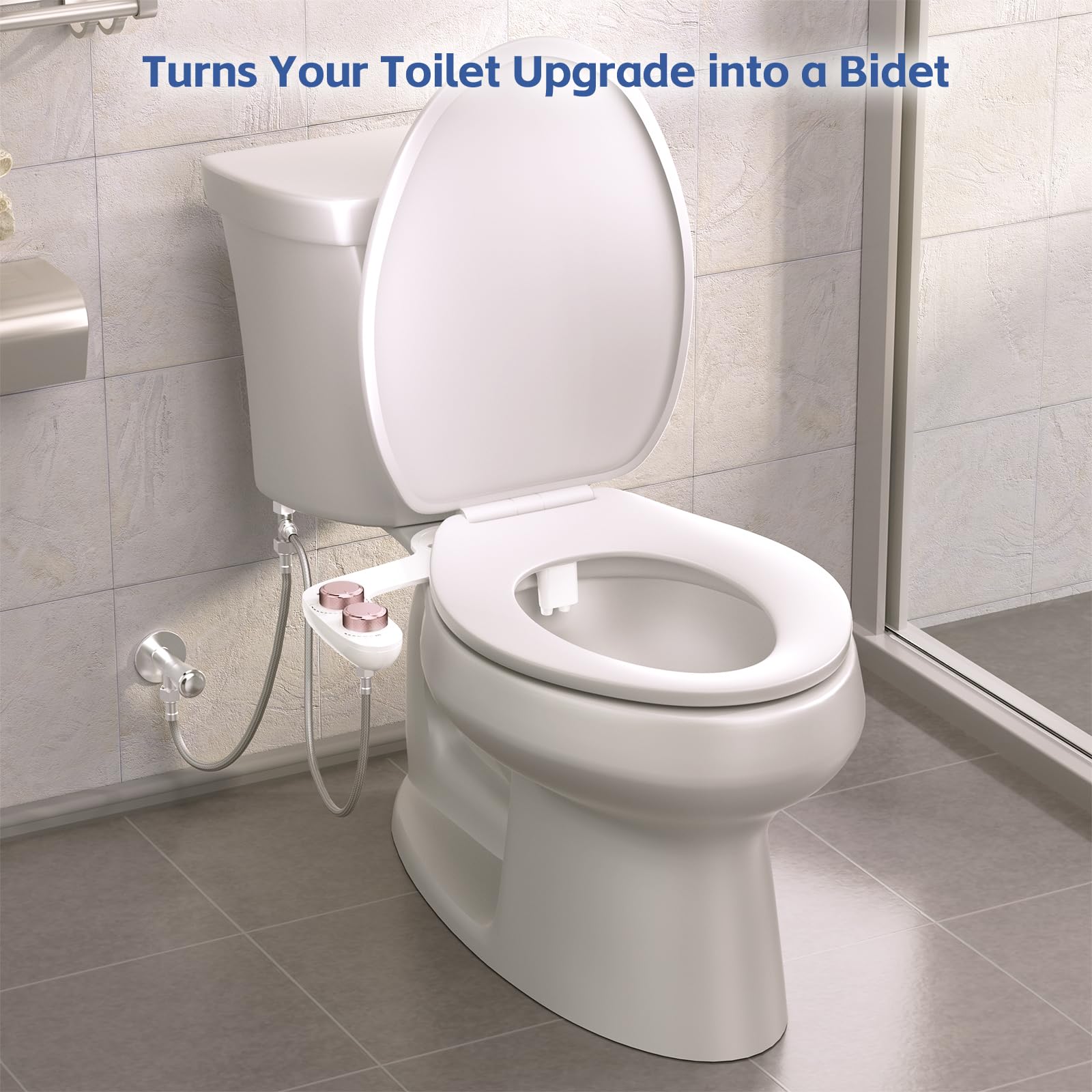 Waterlace bidet attachment rose gold with dual nozzles for customizable wash modes