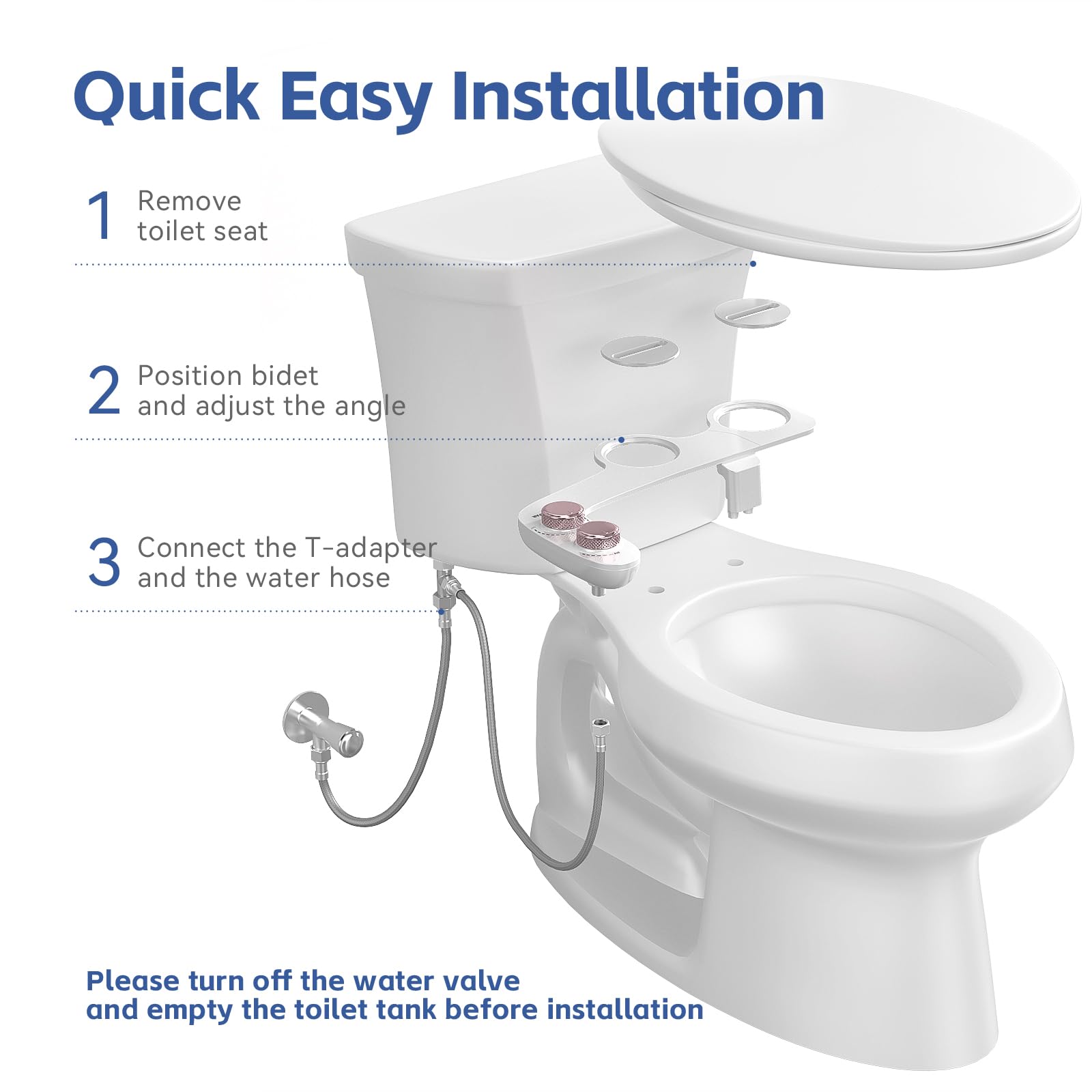 Waterlace bidet parts including stainless hose and ceramic core valves for longevity
