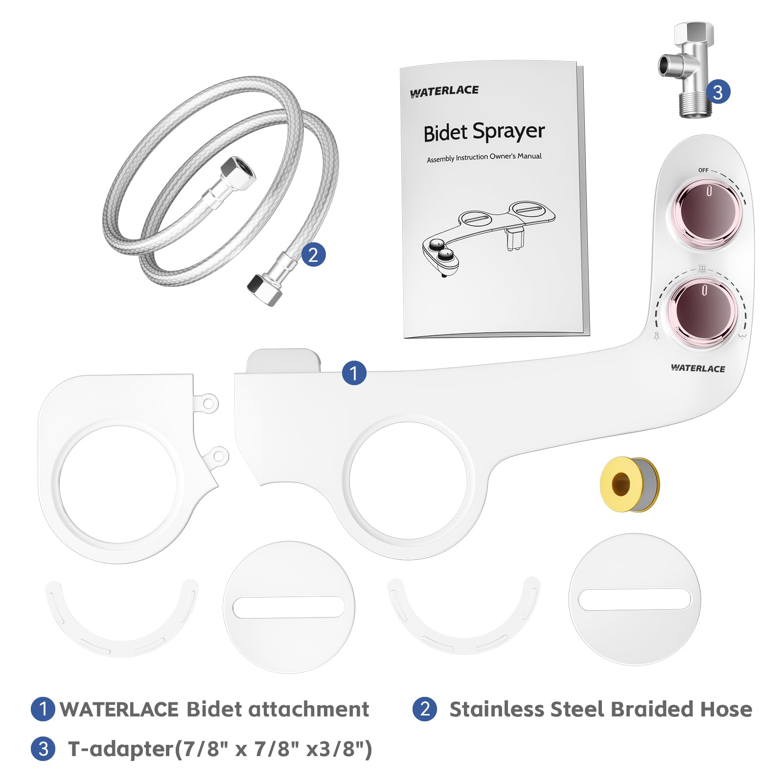 Waterlace bidet rose gold hose connection and valve fittings for secure setup