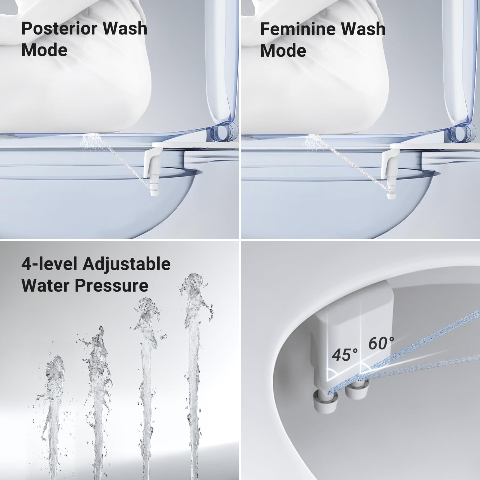 WaterLACE bidet attachment in rose gold dual-nozzle detail highlights adjustable water pressure for personalized cleaning