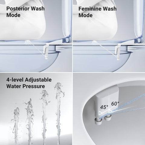 WaterLACE bidet attachment in rose gold dual-nozzle detail highlights adjustable water pressure for personalized cleaning