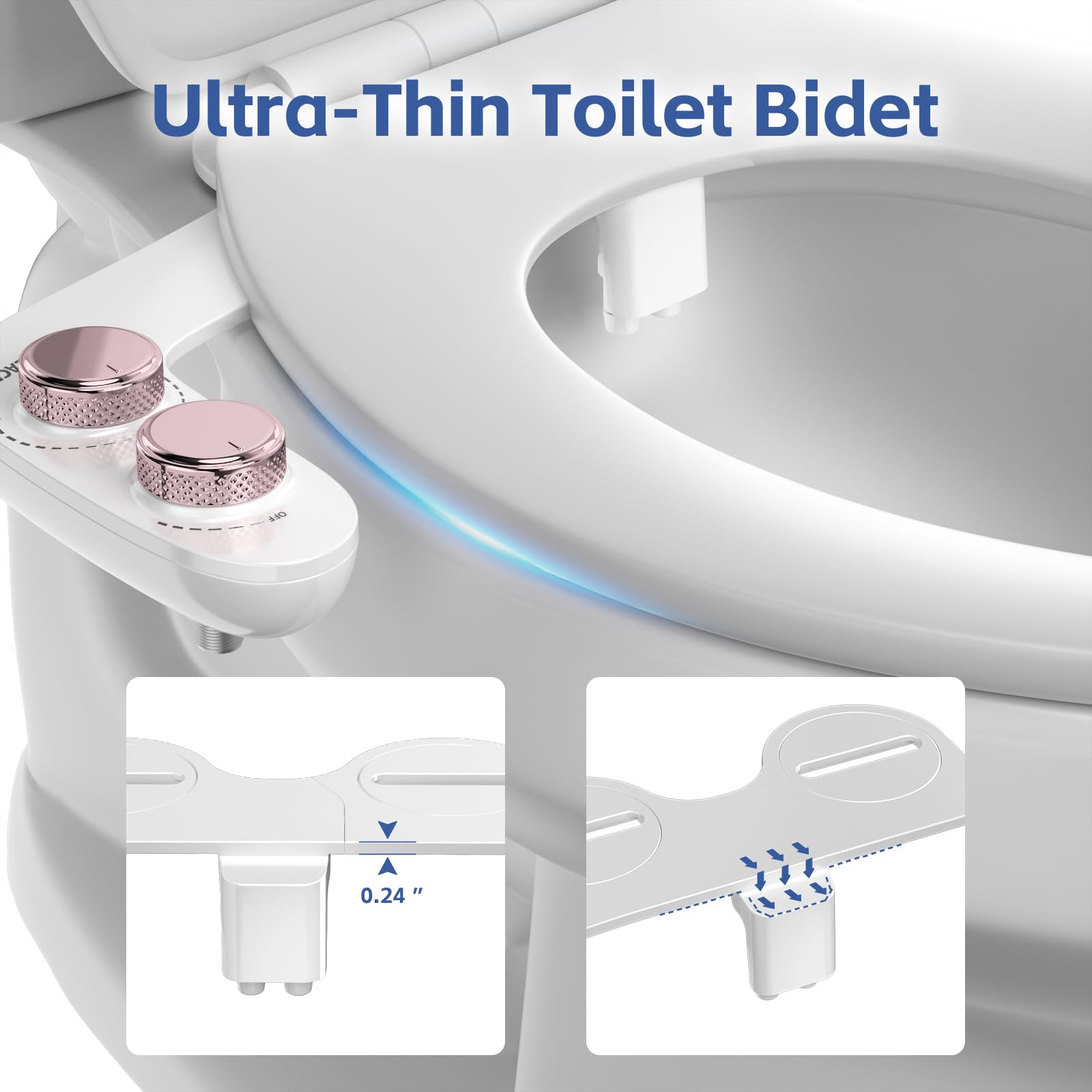 Waterlace bidet attachment rose gold ultra-thin design for two-piece toilets