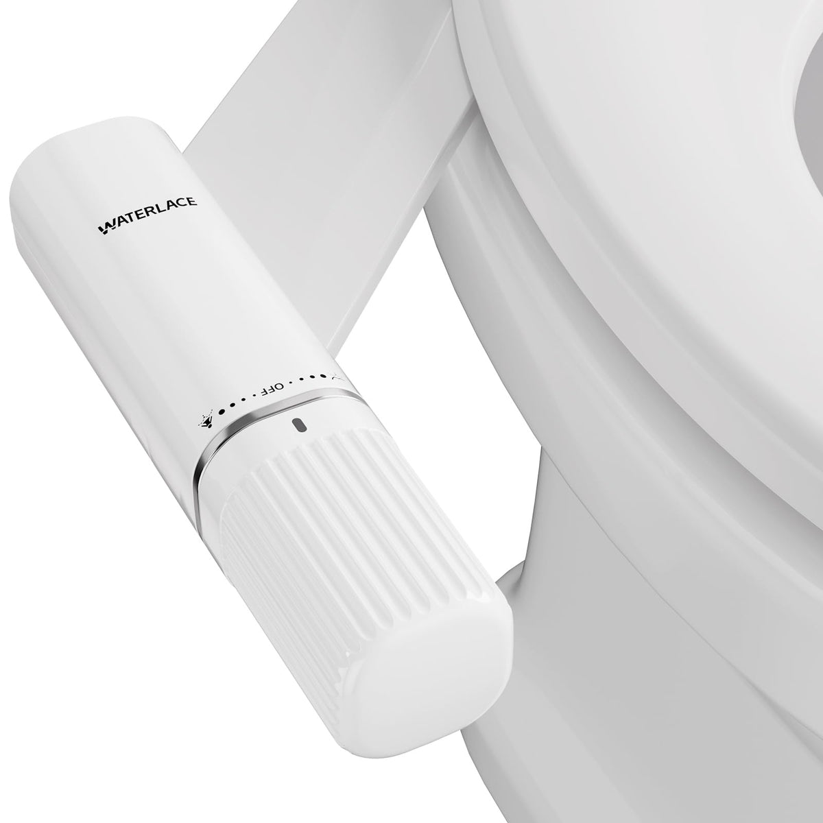Waterlace bidet attachment with dual nozzles for rear and feminine wash.