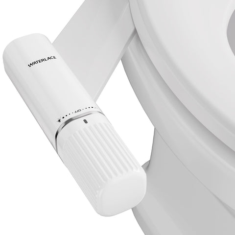 Waterlace bidet attachment with dual nozzles for rear and feminine wash.