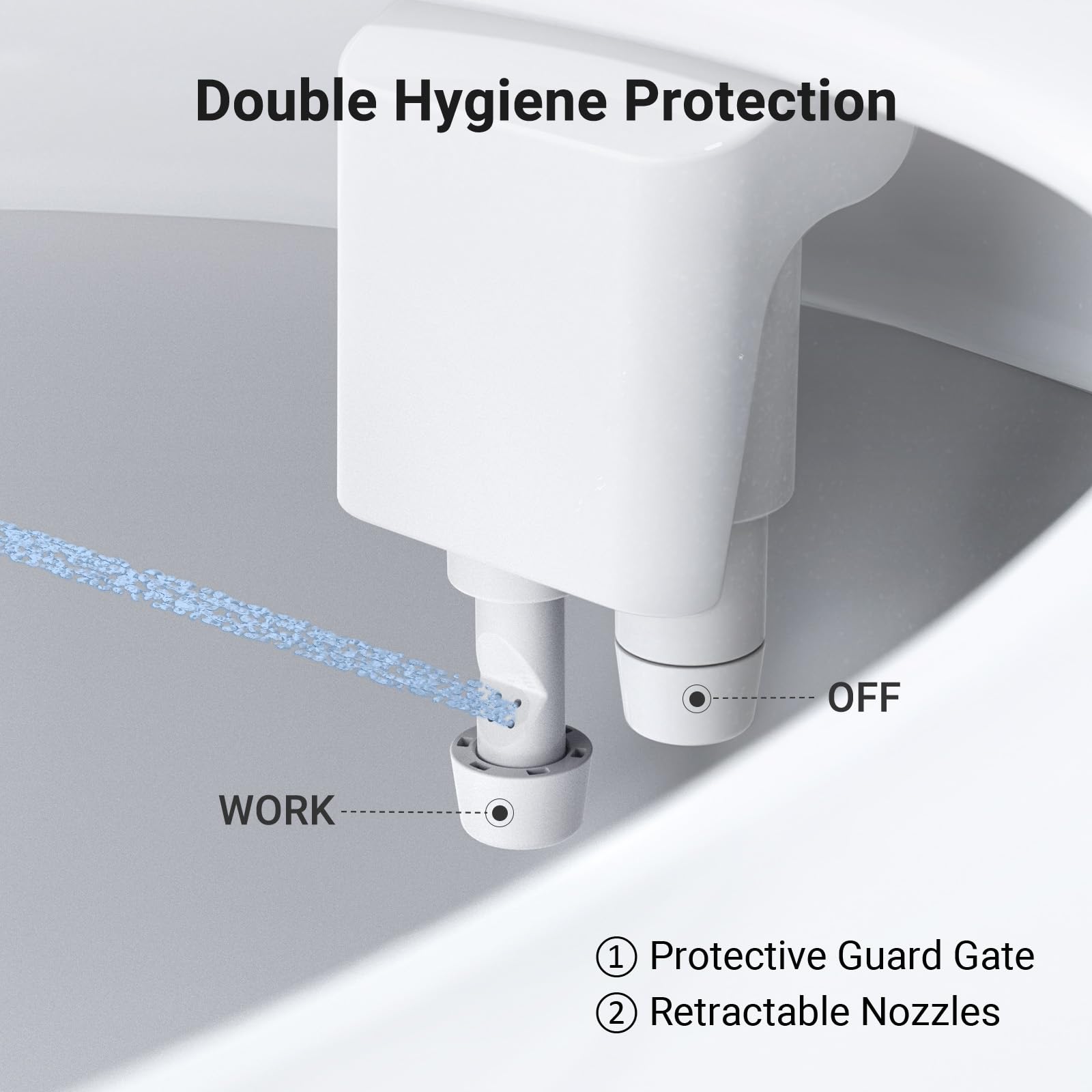 WATERLACE easy-install bidet attachment shown being mounted on a toilet